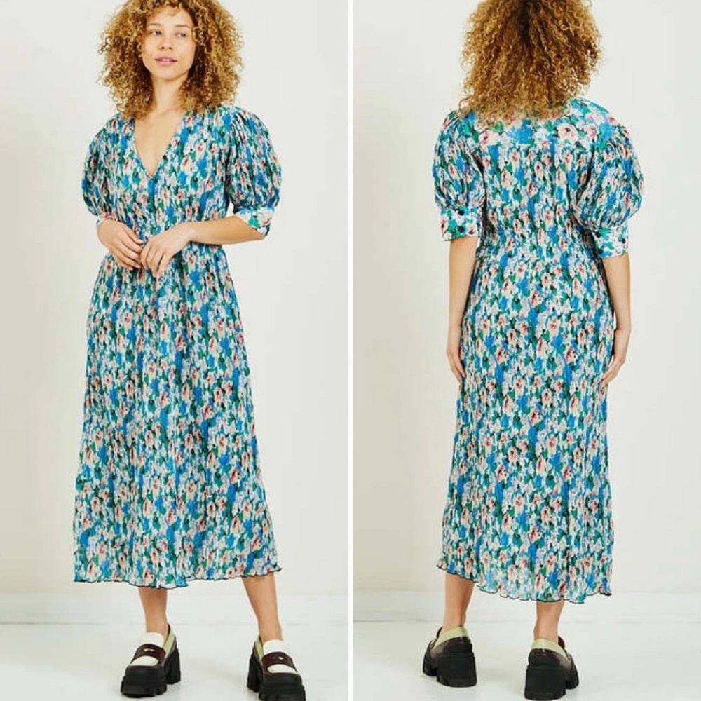 Ganni Georgette Floral Pleated Dress Size 34